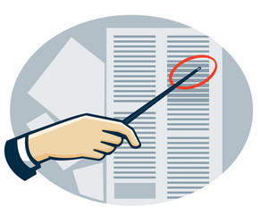 hand with pointer pointing data sheet retro vector image