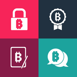 set pop art bitcoin mining from tablet vector image
