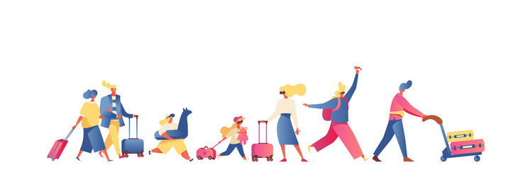 flat people going on vacation isolated white vector