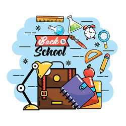 packpack with erlenmeyer flask and notebook vector image