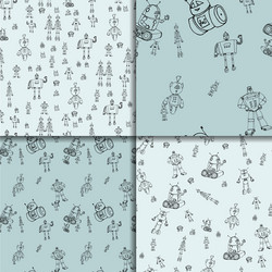 robot doodles pattern set vector image