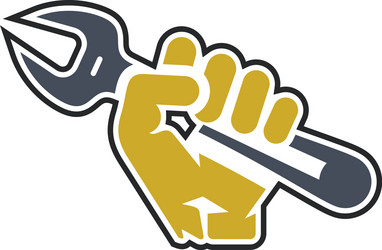 Logo hand holding gear with industrial tools Vector Image