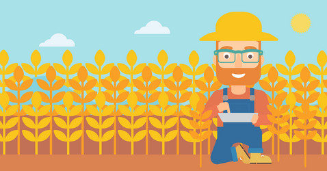 man with tablet computer on field vector image