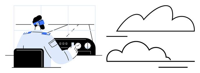 pilot navigating in cockpit while monitoring vector image