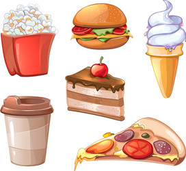 Cartoon Fast Food Icons Set Vector Image