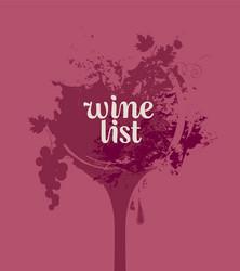 wine list with glass grape and splashes vector image