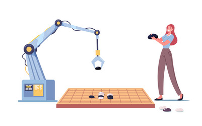 Woman and robot arm playing gobang or go game vector