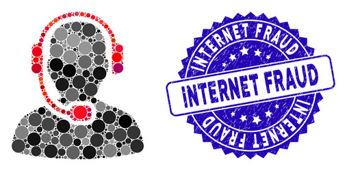 mosaic call center operator icon with textured vector image