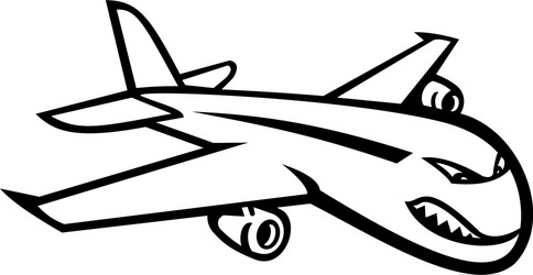 Angry jumbo jet plane flying mascot black vector