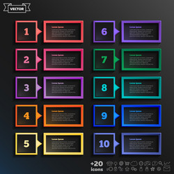 infographic design list with colorful square vector image
