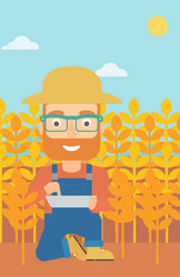 man with tablet computer on field vector image