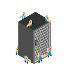 server and workers workman service network data vector image