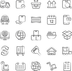 shipping and cargo line icons pack vector