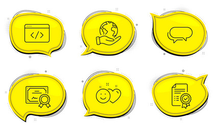 certificate messenger and smile icons set seo vector