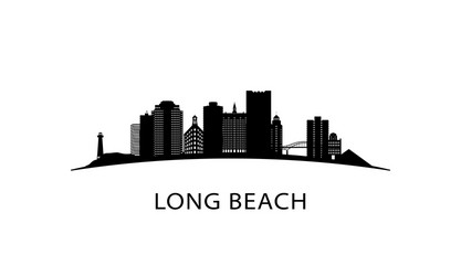 Long Beach Cityscape - Black Skyline Vector Image