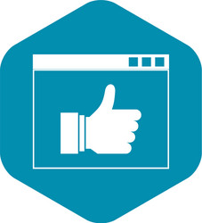 Hand with thumb up in browser icon simple style vector