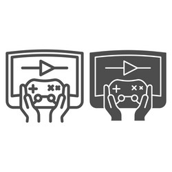 joystick in hands line and glyph icon joypad vector image