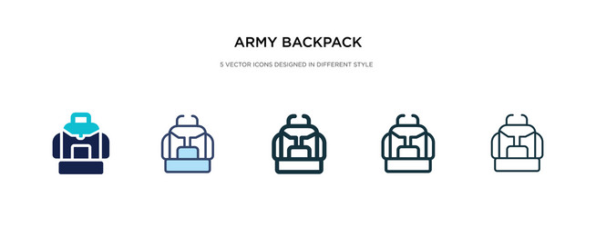 Army backpack icon in different style two vector