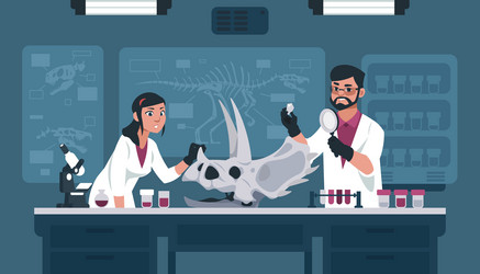 scientists with fossil in lab archeology vector image