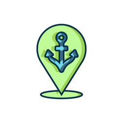 filled outline map pointer with anchor icon vector image