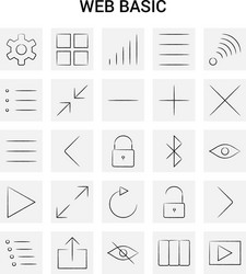 25 hand drawn web basic icon set gray background vector image