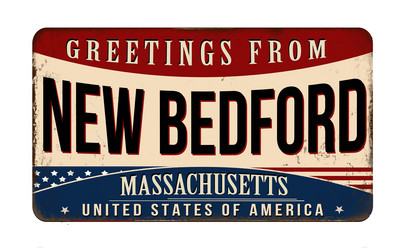 Greetings from new bedford vintage rusty metal vector