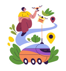 man and robot delivering package vector image