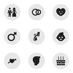 Set of 9 editable kin icons includes symbols vector