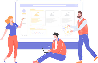 team colleagues is working to create a website vector image