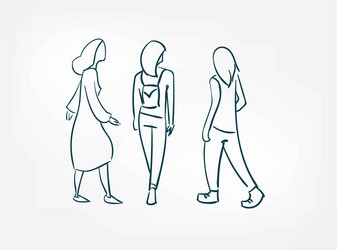 walk girl people isolated doodle simple set vector