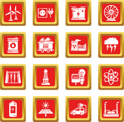 Energy sources icons set red square vector