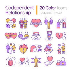 2d colorful icon set pack for codependent vector image