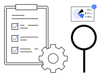 checklist with tasks analytics pie chart gear vector image