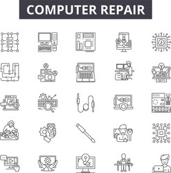 Computer repair line icons for web and mobile vector