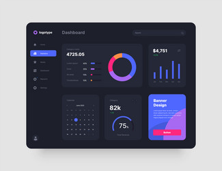 Dashboard UI Kit - Dark Mode vector image