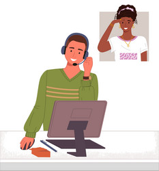man operator call center or hotline talking vector image