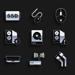 set hard disk drive hdd router and wi-fi signal vector image