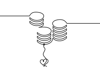abstract coins with heart as continuous lines vector image