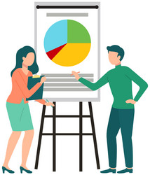 People discussing pie chart with statistical data vector