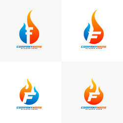 Set letter f fire logo design template flames vector