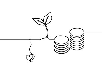 abstract coins with heart as continuous lines vector image