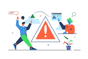 concept two guys faced warning error in flat style vector image