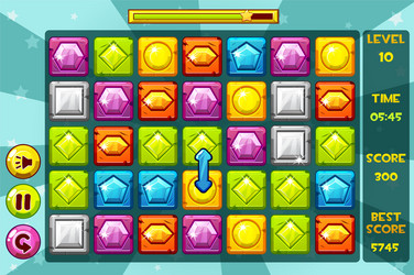 Interface gems match3 games multicolored vector