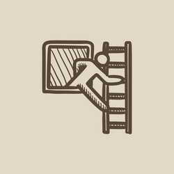 man leaving building through window sketch icon vector image