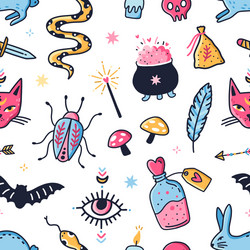 seamless pattern with magical objects for fortune vector image