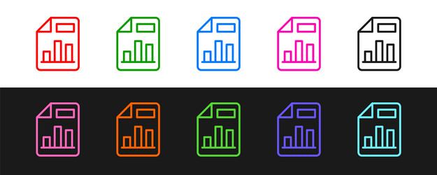 Set line document with graph chart icon isolated vector