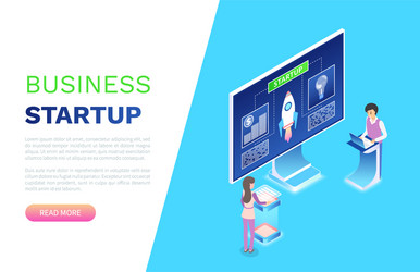 Business startup monitor with rocket website vector