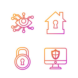 set line computer monitor and shield lock eye vector image