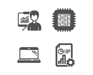 presentation cpu processor and laptop icons vector image
