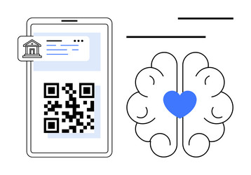 qr code payment on smartphone with brain and heart vector image